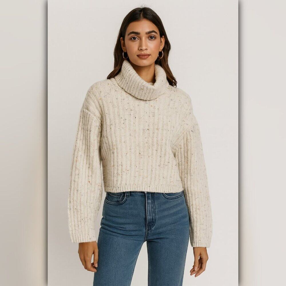 A419 • Oatmeal Speckled Rib Knit Mock Turtleneck Sweater
